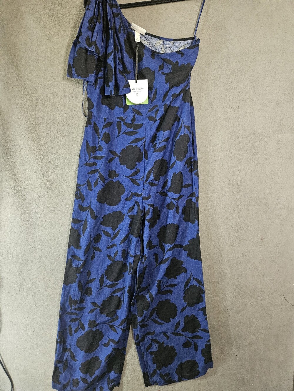 Kate Spade x Target Floral Jumpsuit Wide Leg Bow Blue Black Linen Blend 10 NWT